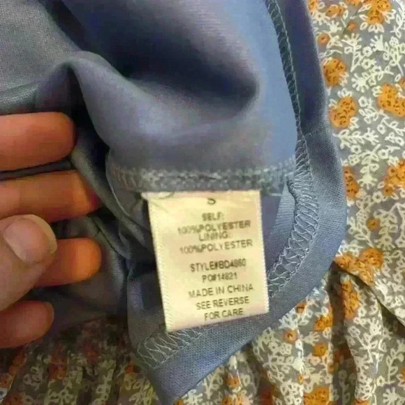 Ditsy Floral Long Sleeve Cut Outs Blue Orange Dress Ruffles Size Small - Picture 10 of 11